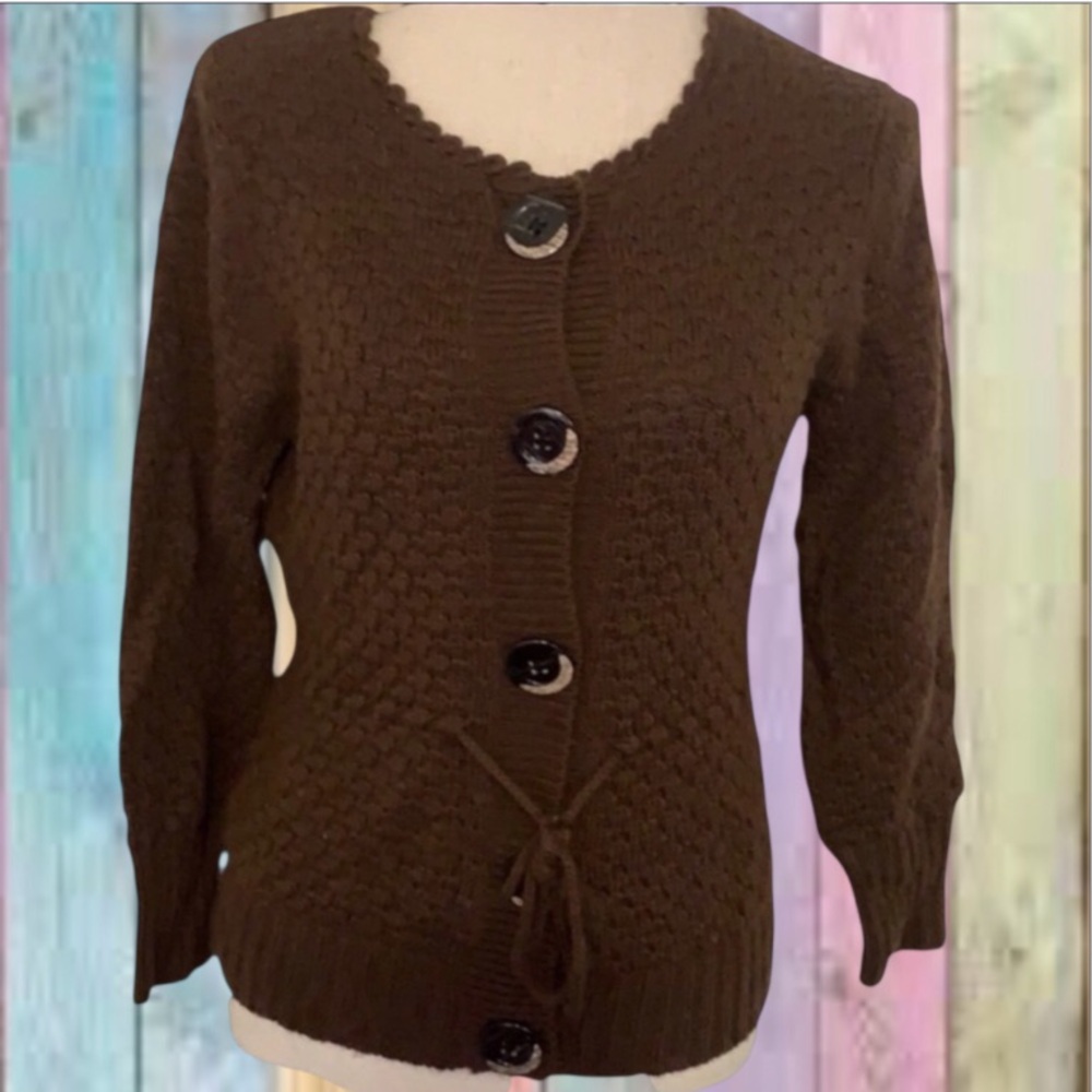 The Limited Brown Button Down Tie Sweater